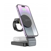 Wireless Foldable Charger Stand Hoco CQ3 Motorcycle 3-in-1 15W 3 Devices Vertical Charging 0-110° with ambient light Black