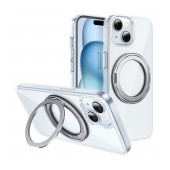 Case Hoco Stand Magnetic Case 2 in 1 Mag-Charge 360° Rotating Ring for Apple iPhone 15 Plus Transparent