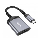 Memory Card Reader Hoco UA25 2 in 1 USB-C 480Mbps and 2TB for Micro SD/SD OTG Short and Anti-bending Cable Metal Grey