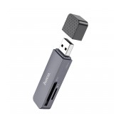 Memory Card Reader HB45 Spirit 2-in-1 USB 2.0 up to 480Mbps and 2TB for Mico SD and SD Metal Grey