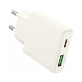 Travel Charger Hoco N45 Biscuit Dual Port Charging USB-C PD30W and USB 18W QC3.0 Slim White